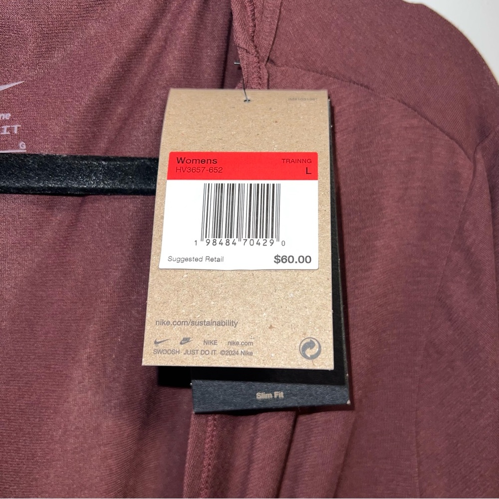 Nike Dri-FIT Wrap Top Burgundy Long Sleeve Tie Front Cropped NWT Size L - Picture 3 of 6